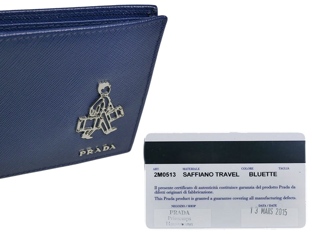 Prada 2M0513 Blue Saffiano Travel Porter 8 Cards Wallet -32013