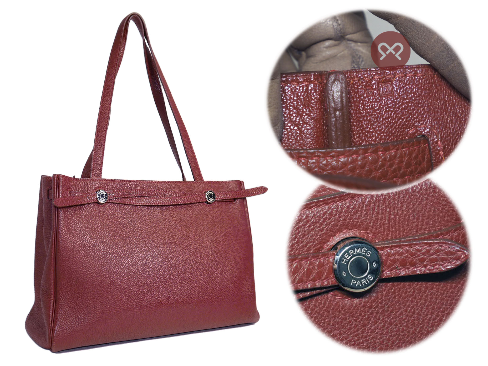 Hermes Vintage Prune / Bordeaux Togo Leather Cabana D Stamp Document Tote - Image 2