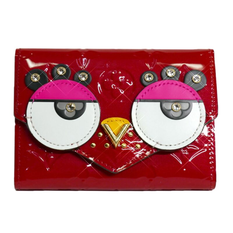 Limited Collection ! Louis Vuitton M62317 Red Monogram Vernis "BIRD" Victorine Wallet -0