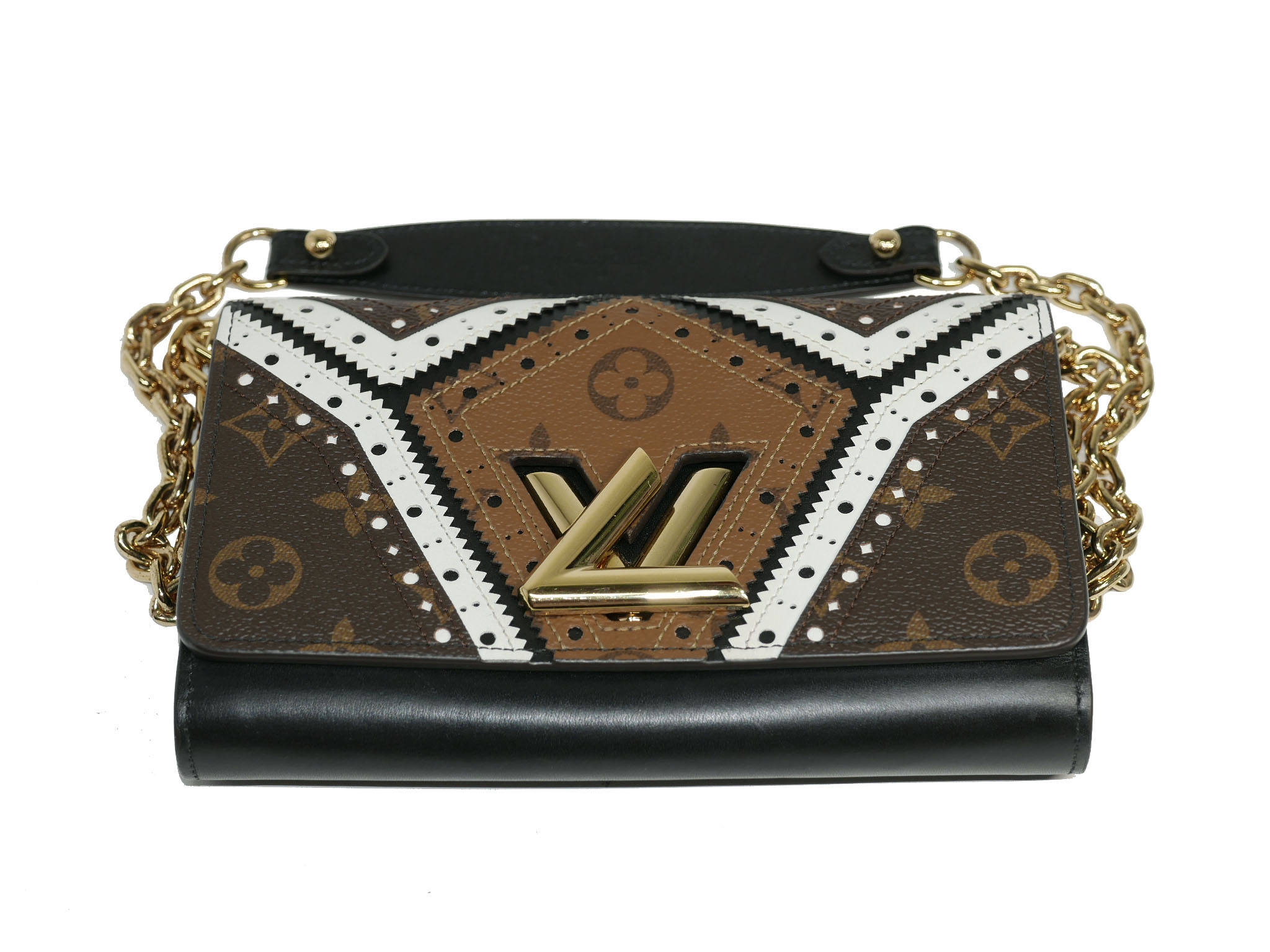 Limited Collection ! Louis Vuitton M62872 Decorative Stitching and Perforations Twist Chain Wallet -32322