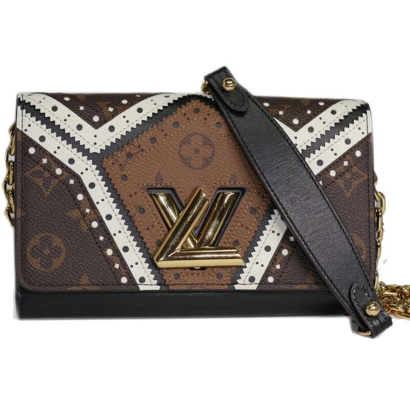 Limited Collection ! Louis Vuitton M62872 Decorative Stitching and Perforations Twist Chain Wallet -0