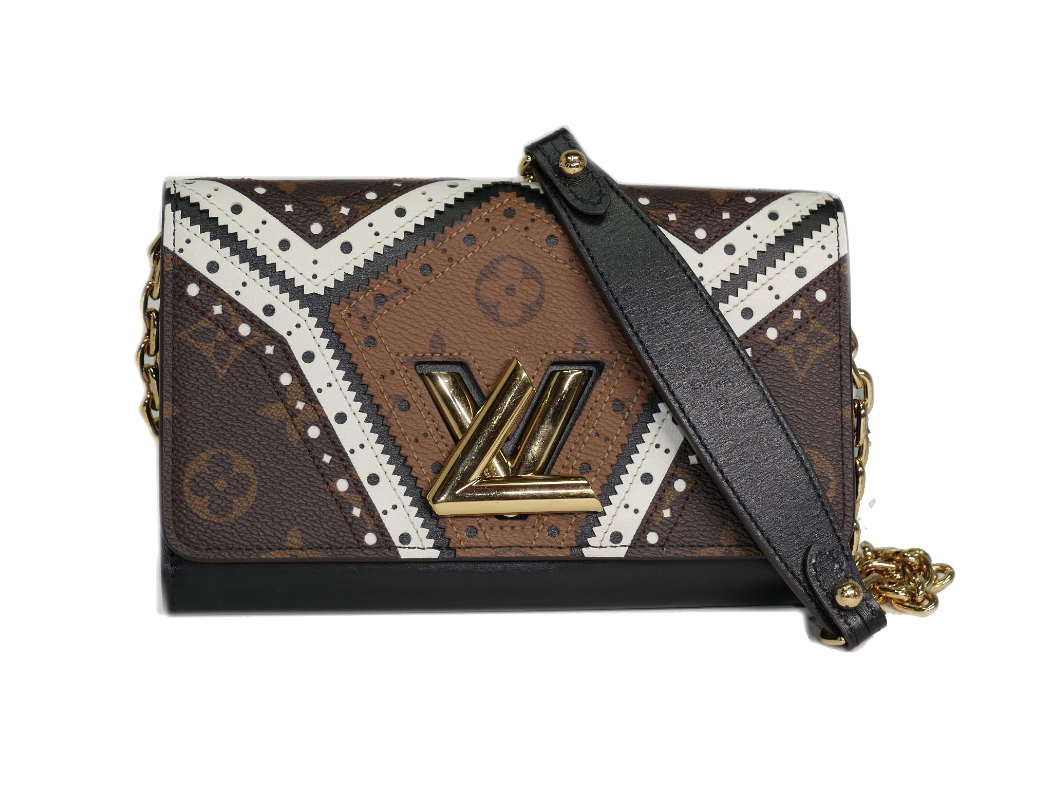 Limited Collection ! Louis Vuitton M62872 Decorative Stitching and Perforations Twist Chain Wallet -0