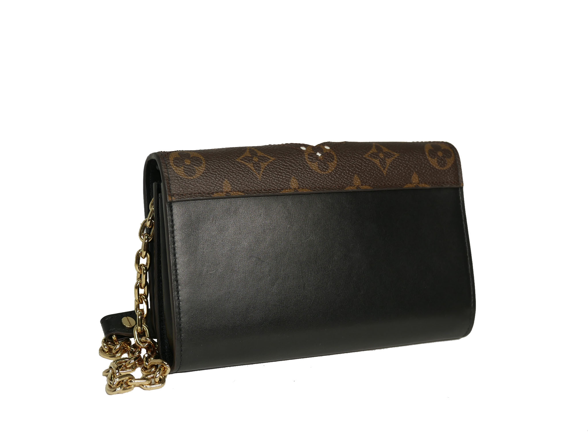 Limited Collection ! Louis Vuitton M62872 Decorative Stitching and Perforations Twist Chain Wallet -32319