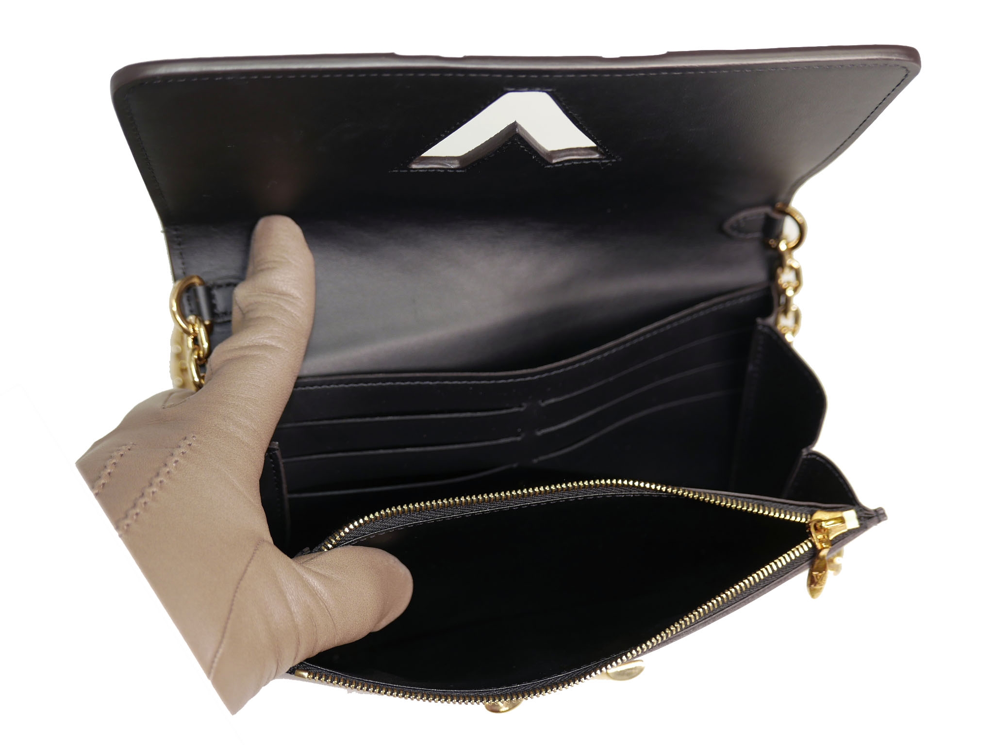 Limited Collection ! Louis Vuitton M62872 Decorative Stitching and Perforations Twist Chain Wallet -32324