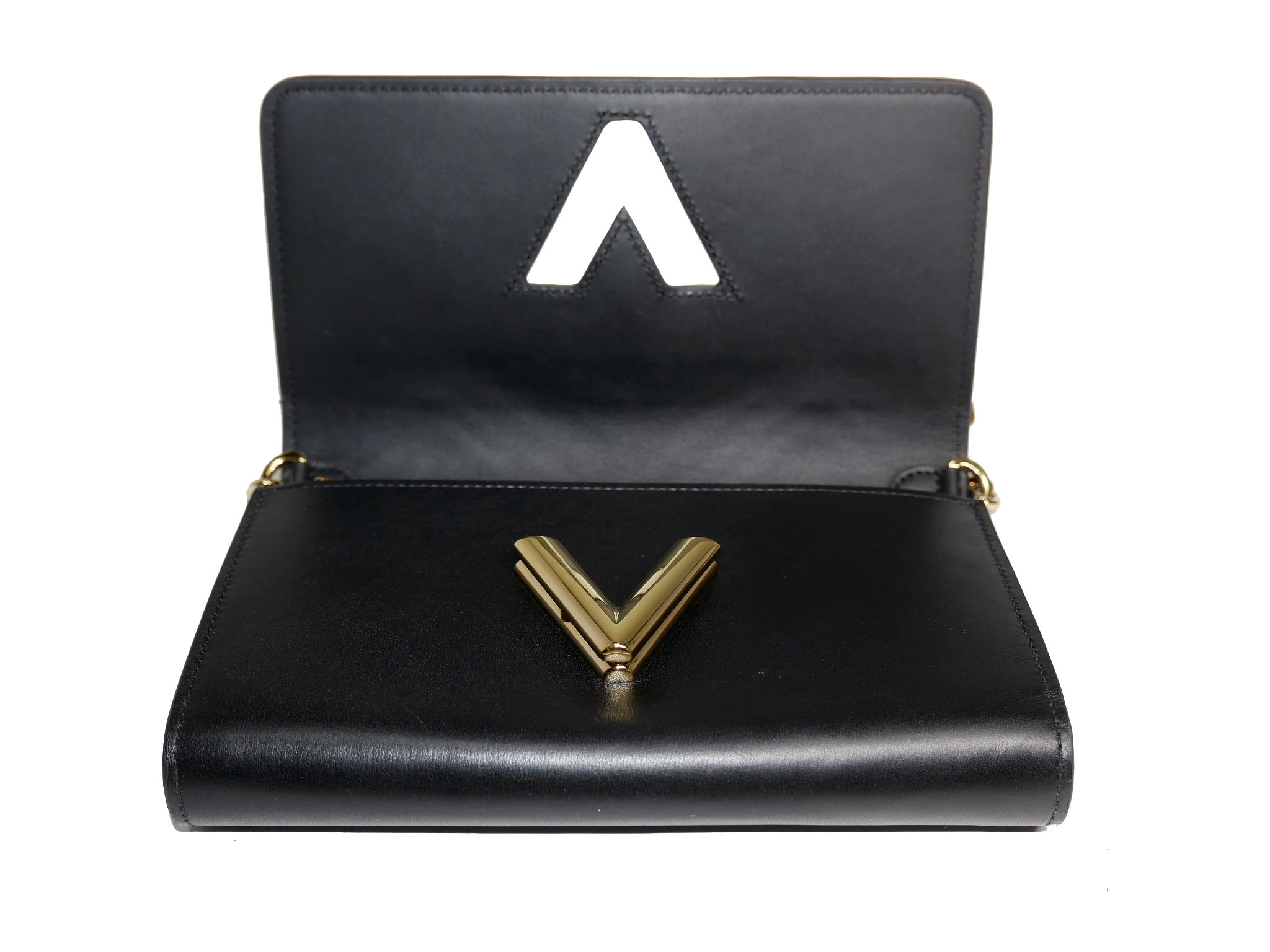 Limited Collection ! Louis Vuitton M62872 Decorative Stitching and Perforations Twist Chain Wallet -32326