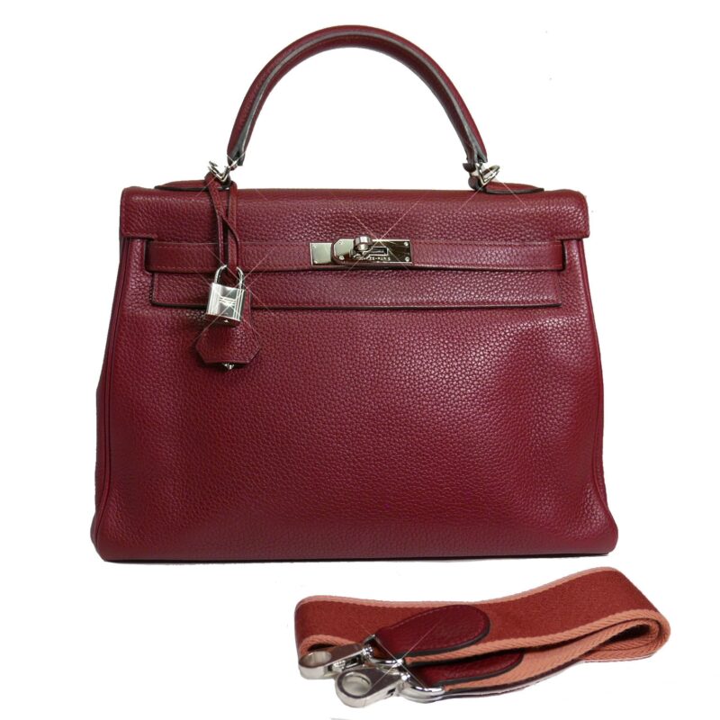 Rare Finds ! Hermes Kelly 32 Rouge H Amazon Strap Palladium Hardware Tote/ Shoulder Bag-0