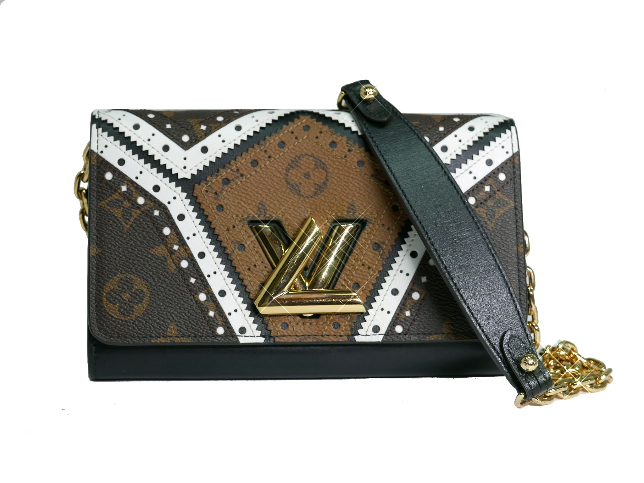 Limited Collection ! Louis Vuitton M62872 Decorative Stitching and Perforations Twist Chain Wallet -32327