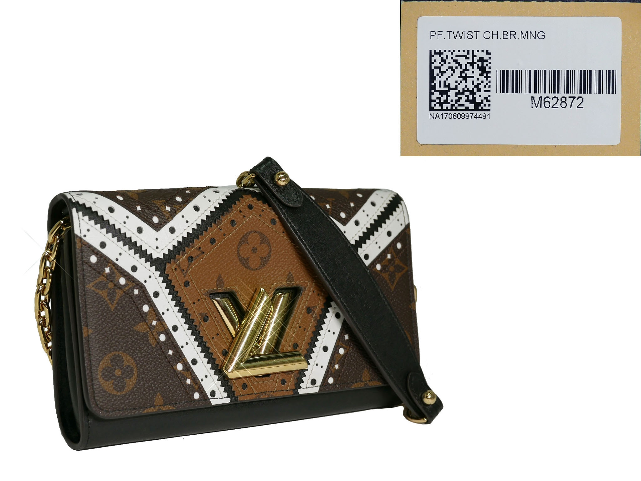 Limited Collection ! Louis Vuitton M62872 Decorative Stitching and Perforations Twist Chain Wallet -32329