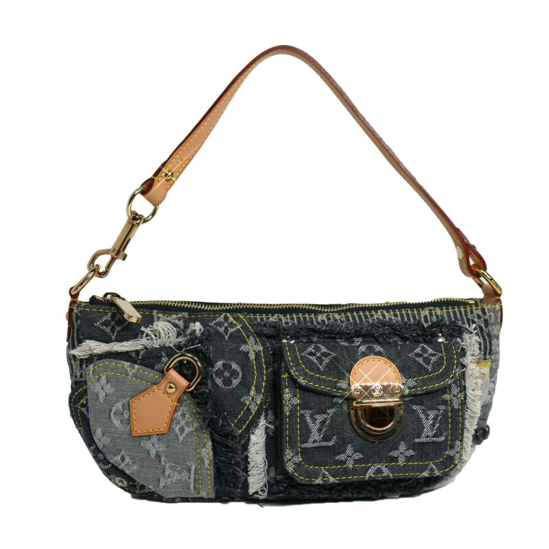 Limited Collection ! Vuitton M95383 Gris Monogram Patchwork Denim Pochette / Pouchy-0