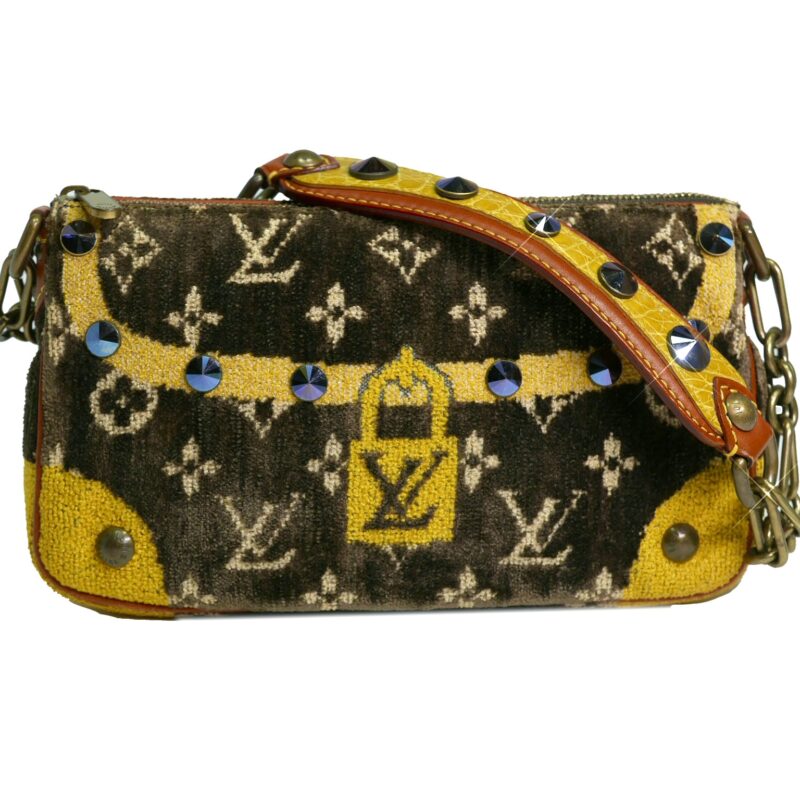 Limited Collection ! Louis Vuitton Monogram Pattern Terrycloth Velvet Trompe L'Oeil Pochette -0