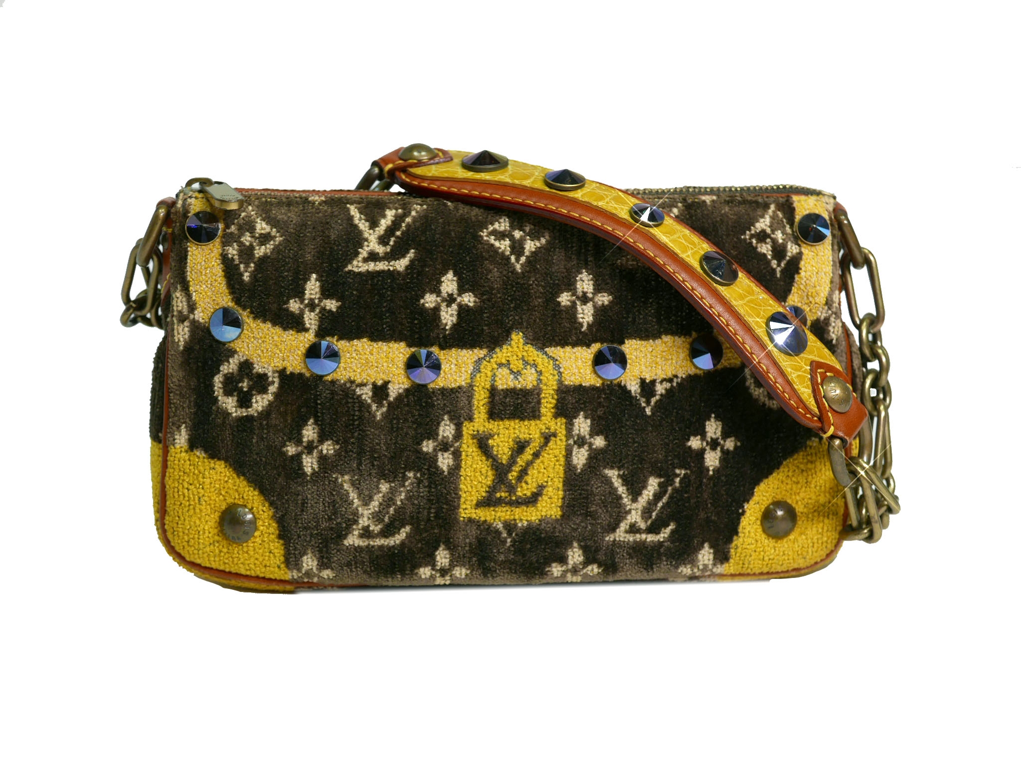 Limited Collection ! Louis Vuitton Monogram Pattern Terrycloth Velvet Trompe L'Oeil Pochette -0