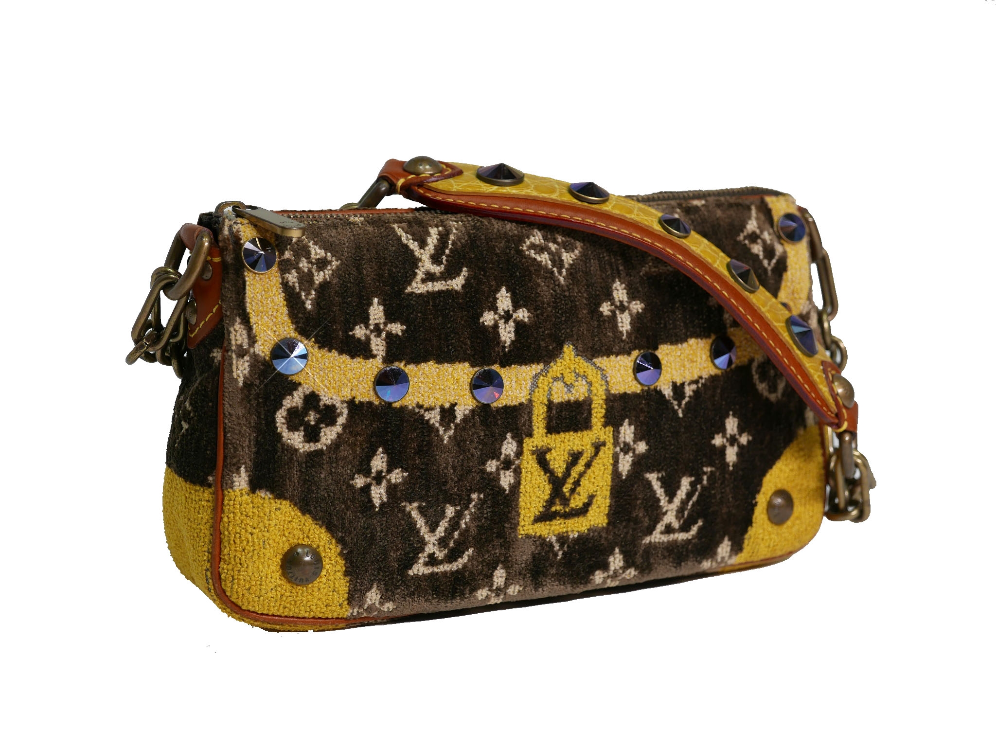 Limited Collection ! Louis Vuitton Monogram Pattern Terrycloth Velvet Trompe L'Oeil Pochette -32285