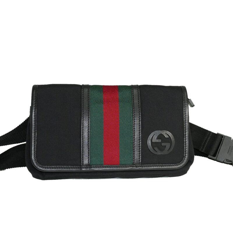 Gucci 181064 Black Canvas with Web Line Design Cross Body Multiple/ Waist Belt Bag-0
