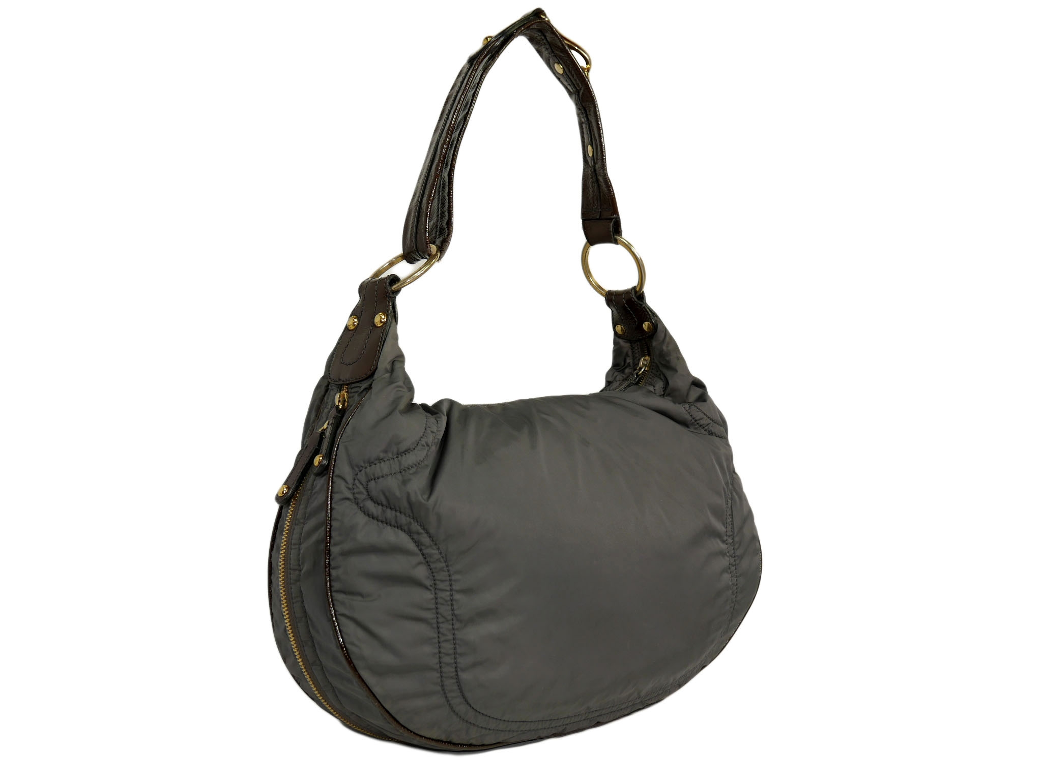 Tods Grey Pashmy Soft Fabric Multi- Zipped Hobo/ Cross Body Bag -32648