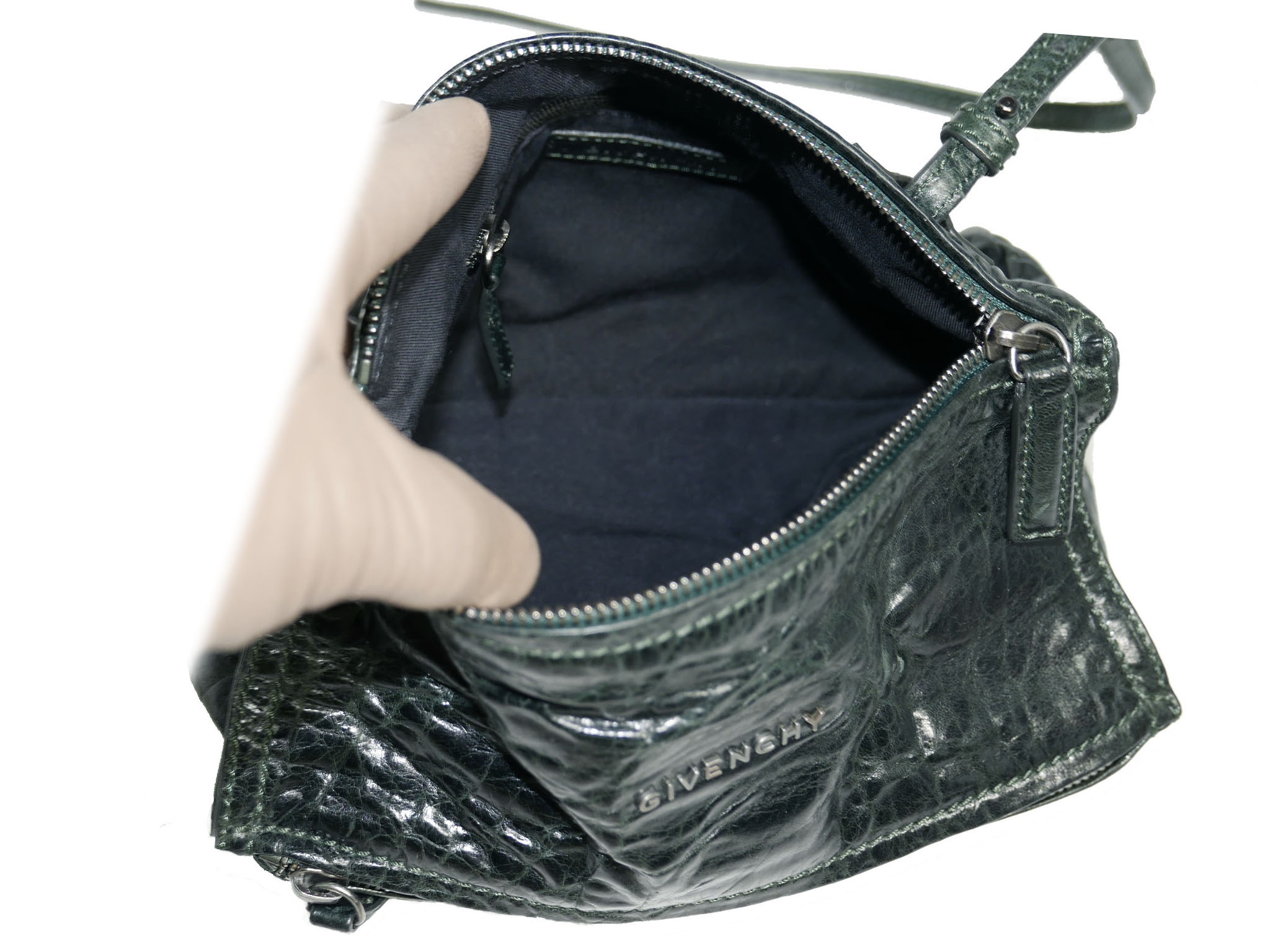 Givenchy Creases Jade Green Sheepskin Mini Pandora Cross-Body bag in Aged Leather-32802
