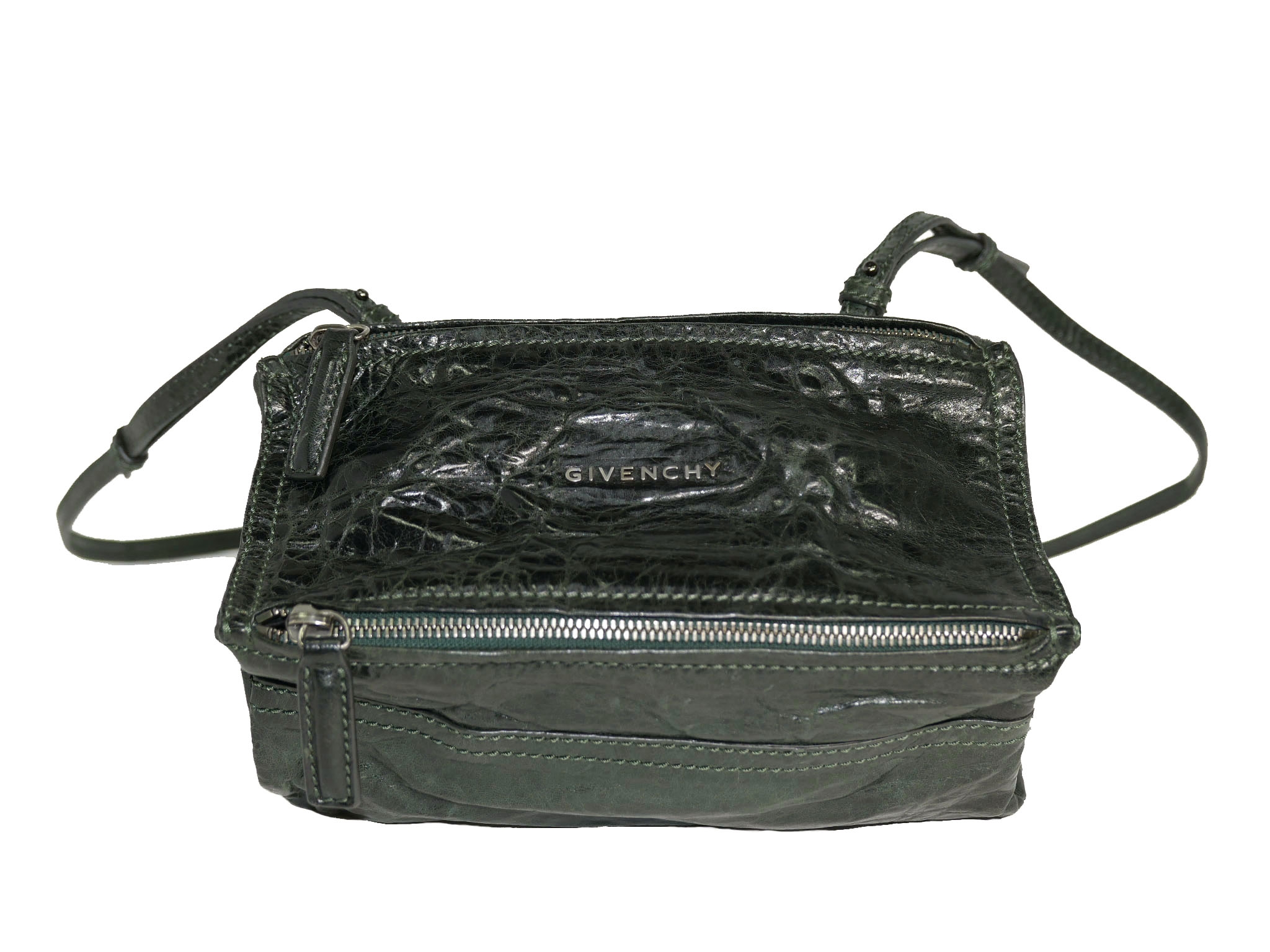 Givenchy Creases Jade Green Sheepskin Mini Pandora Cross-Body bag in Aged Leather-0