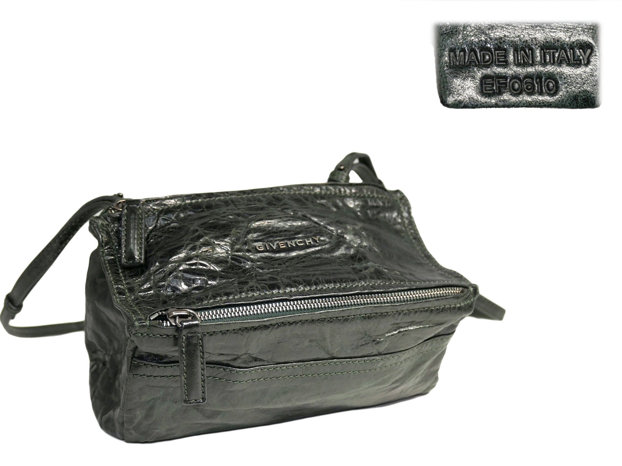 Givenchy Creases Jade Green Sheepskin Mini Pandora Cross-Body bag in Aged Leather-33263