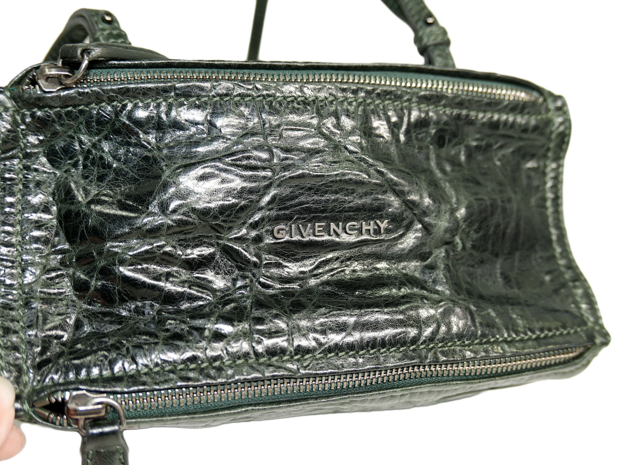 Givenchy Creases Jade Green Sheepskin Mini Pandora Cross-Body bag in Aged Leather-32809