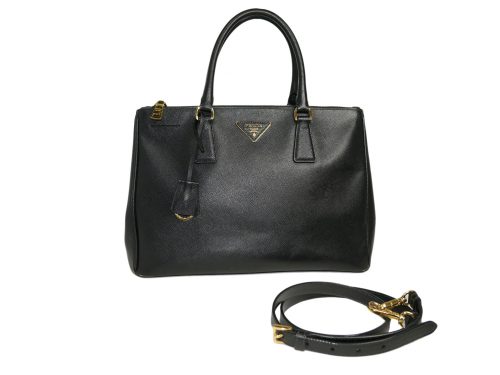 Prada BN2274 Saffiano Lux Nero Double Zip Medium Tote with Strap-0