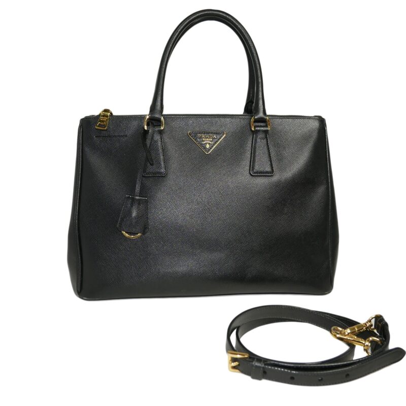 Prada BN2274 Saffiano Lux Nero Double Zip Medium Tote with Strap-0