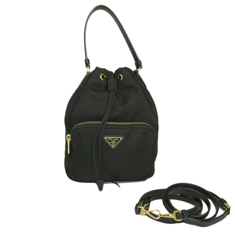 Prada Black 1BH038 Tessuto/ Fabric Drawstring Bondoliera Bucket Shoulder/ Crossbody Bag-0
