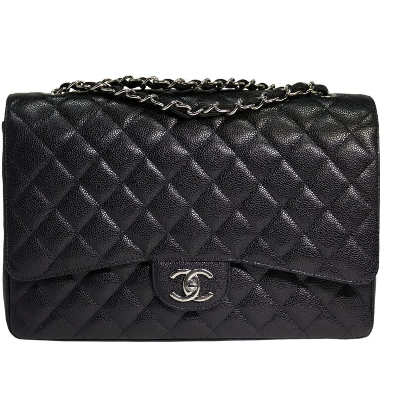 Chanel 17493326 Black Caviar Maxi Double Flap Silver Hardware-1