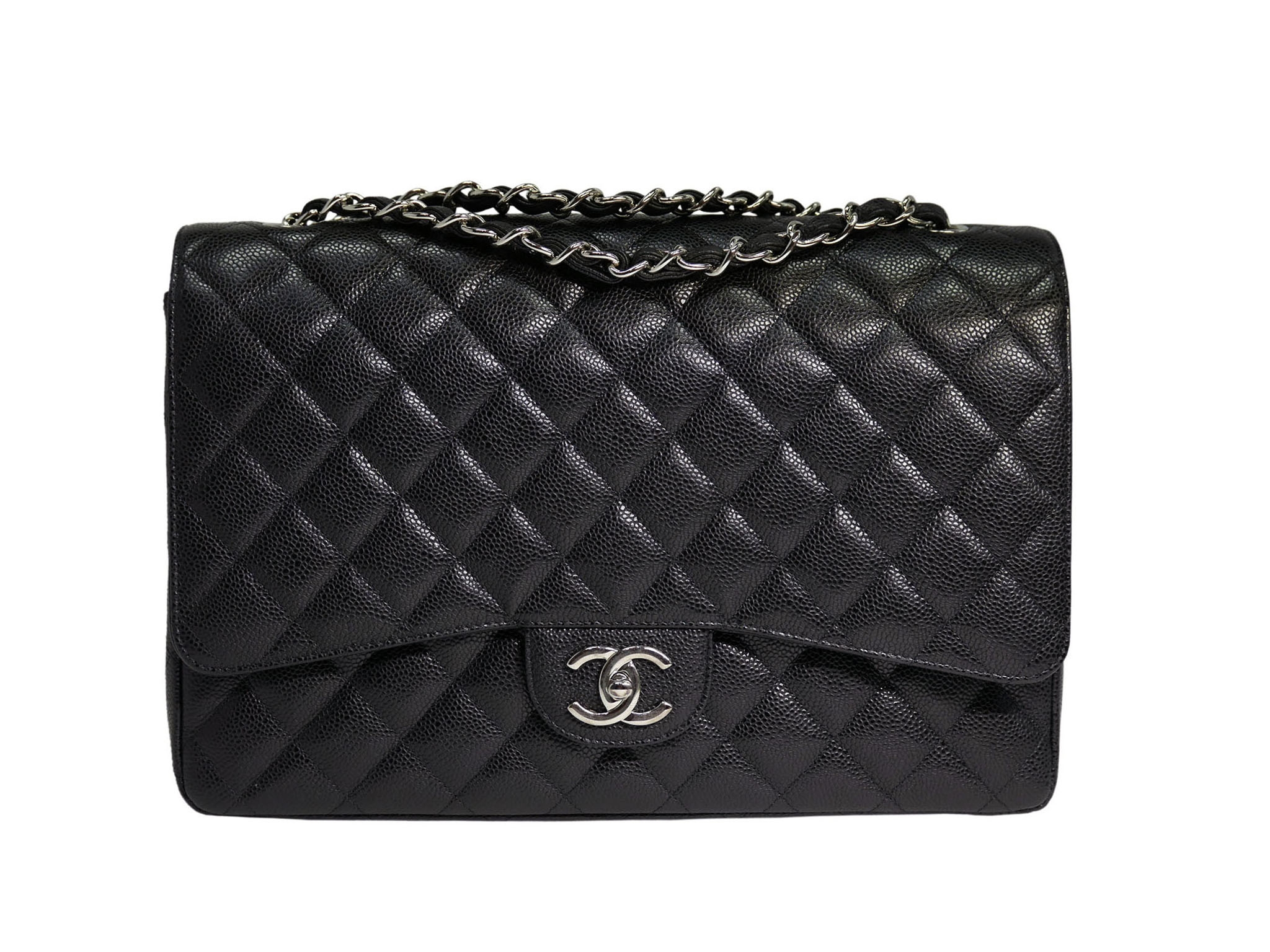 Chanel 17493326 Black Caviar Maxi Double Flap Silver Hardware-1