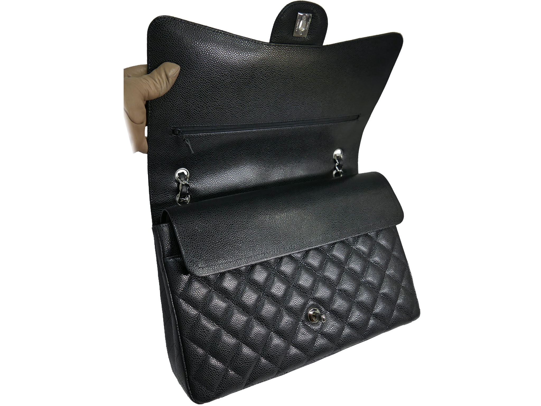 Chanel 17493326 Black Caviar Maxi Double Flap Silver Hardware-6