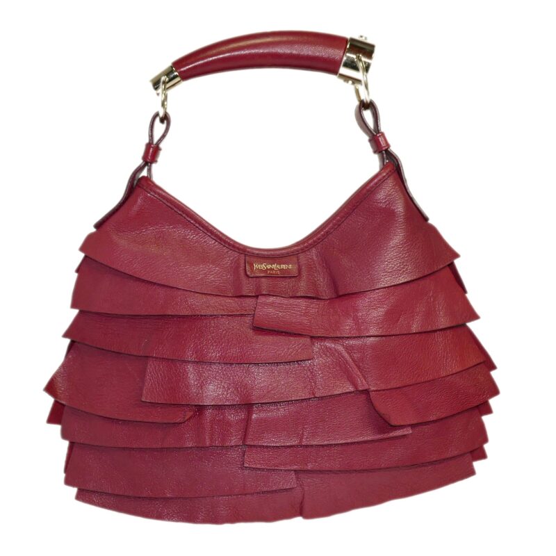 Yves Saint Laurent Red Chevre Leather " Horn" Handle Small St Tropez Mombasa Bag-0