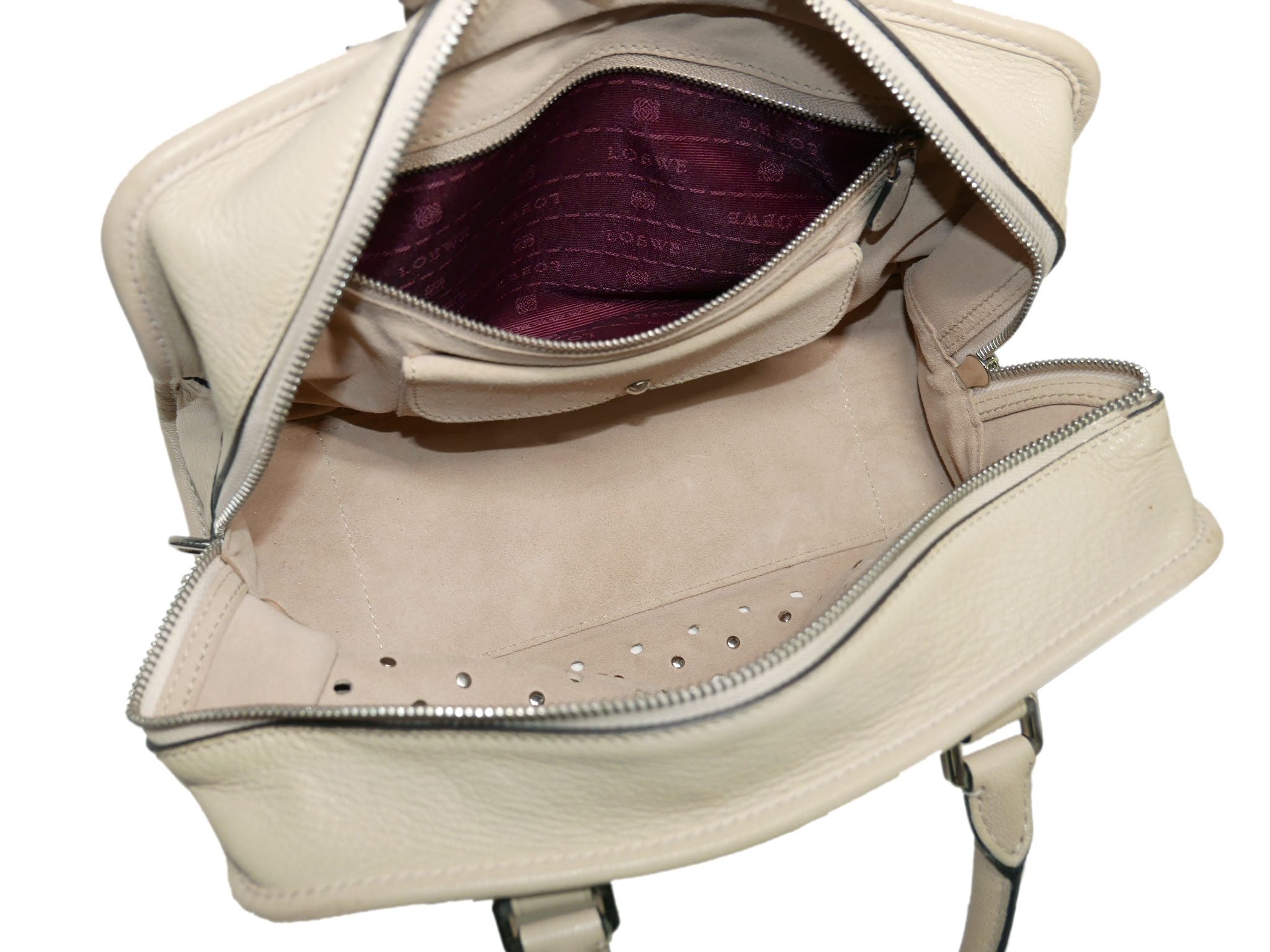 Limted Collection ! Loewe Beige/ Mink Lambsking Studs Perforated Amazona 28cm Tote-33143