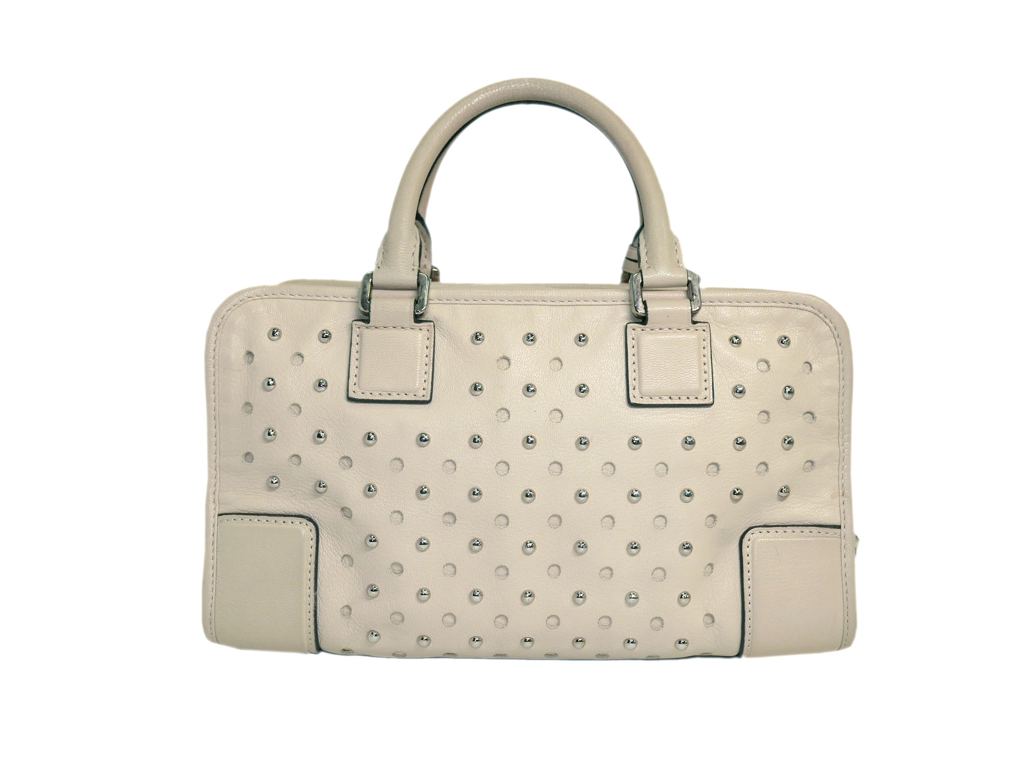 Limted Collection ! Loewe Beige/ Mink Lambsking Studs Perforated Amazona 28cm Tote-33145