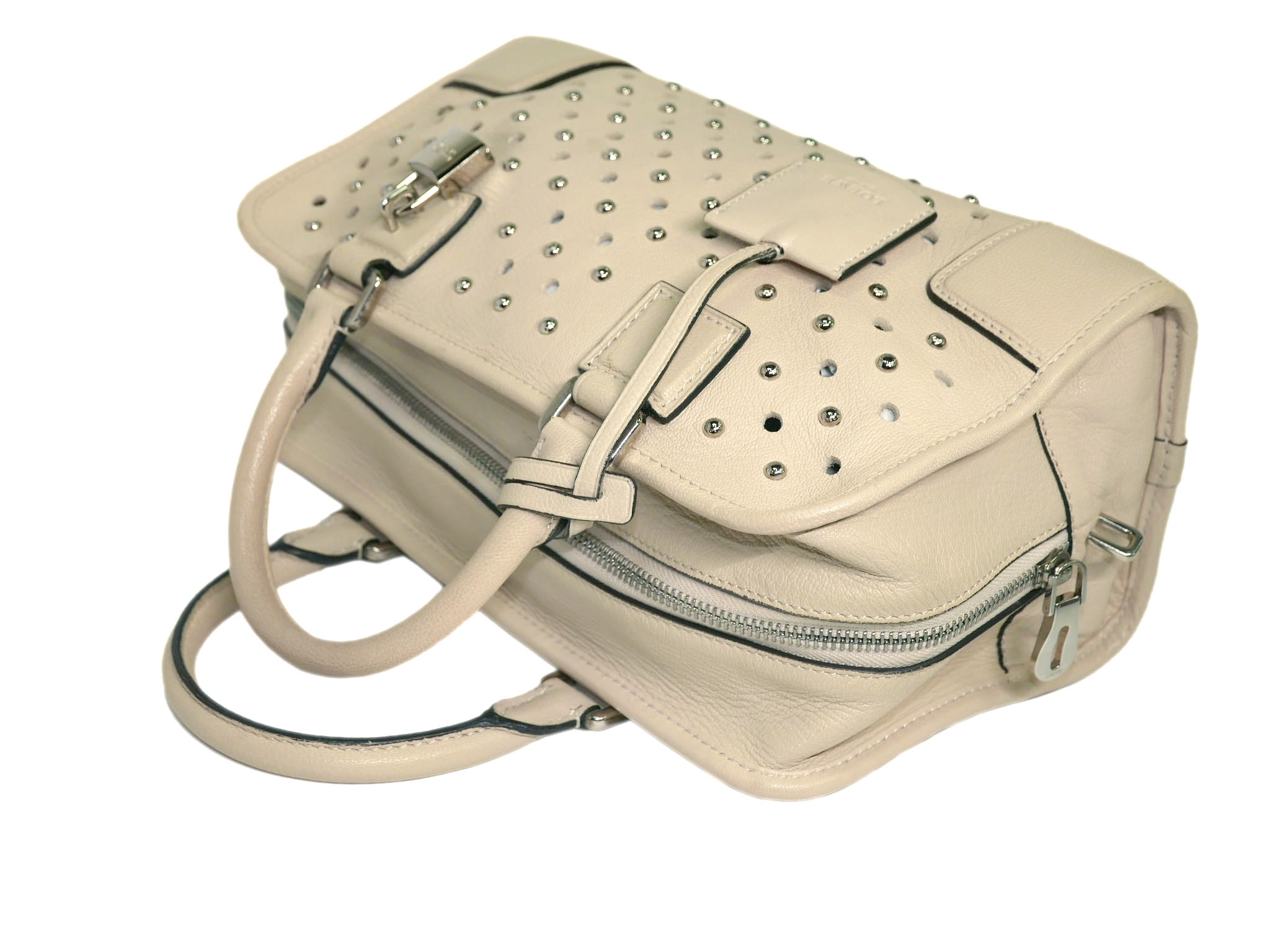 Limted Collection ! Loewe Beige/ Mink Lambsking Studs Perforated Amazona 28cm Tote-33147