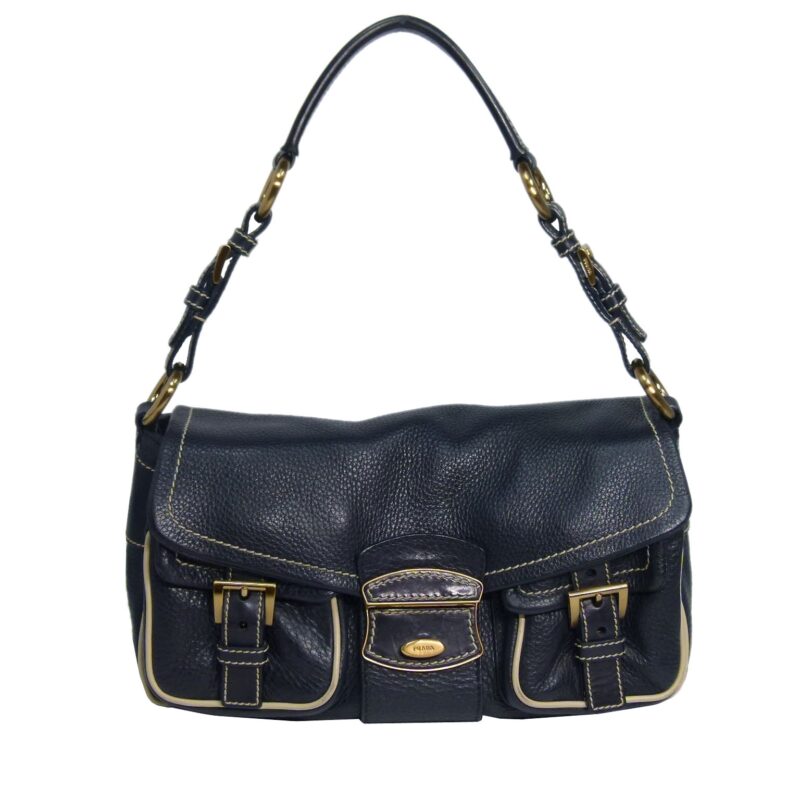 Prada BR2668 Black/ Talco Vit. Daino Deerskin Rocket Hobo Shoulder Bag-0