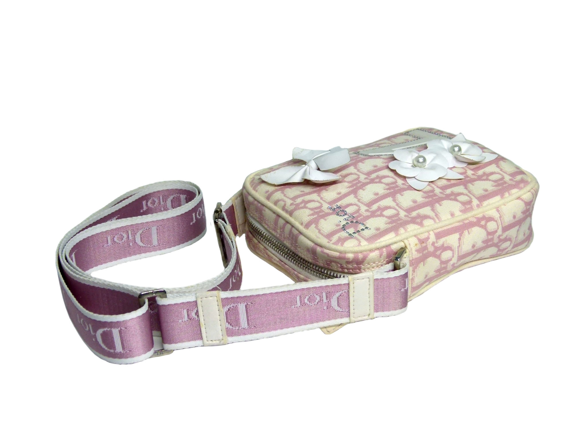 Christian Dior Girly Pink Crystal Blossom Canvas Limited Signature Small Sling Bag-33471