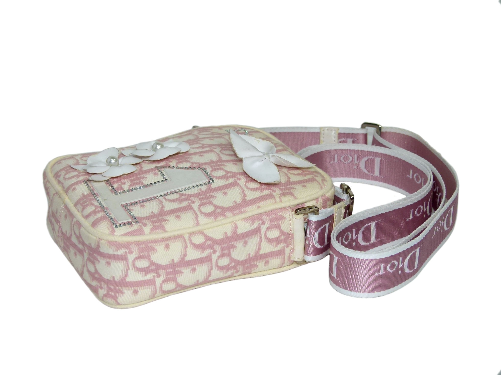 Christian Dior Girly Pink Crystal Blossom Canvas Limited Signature Small Sling Bag-33472