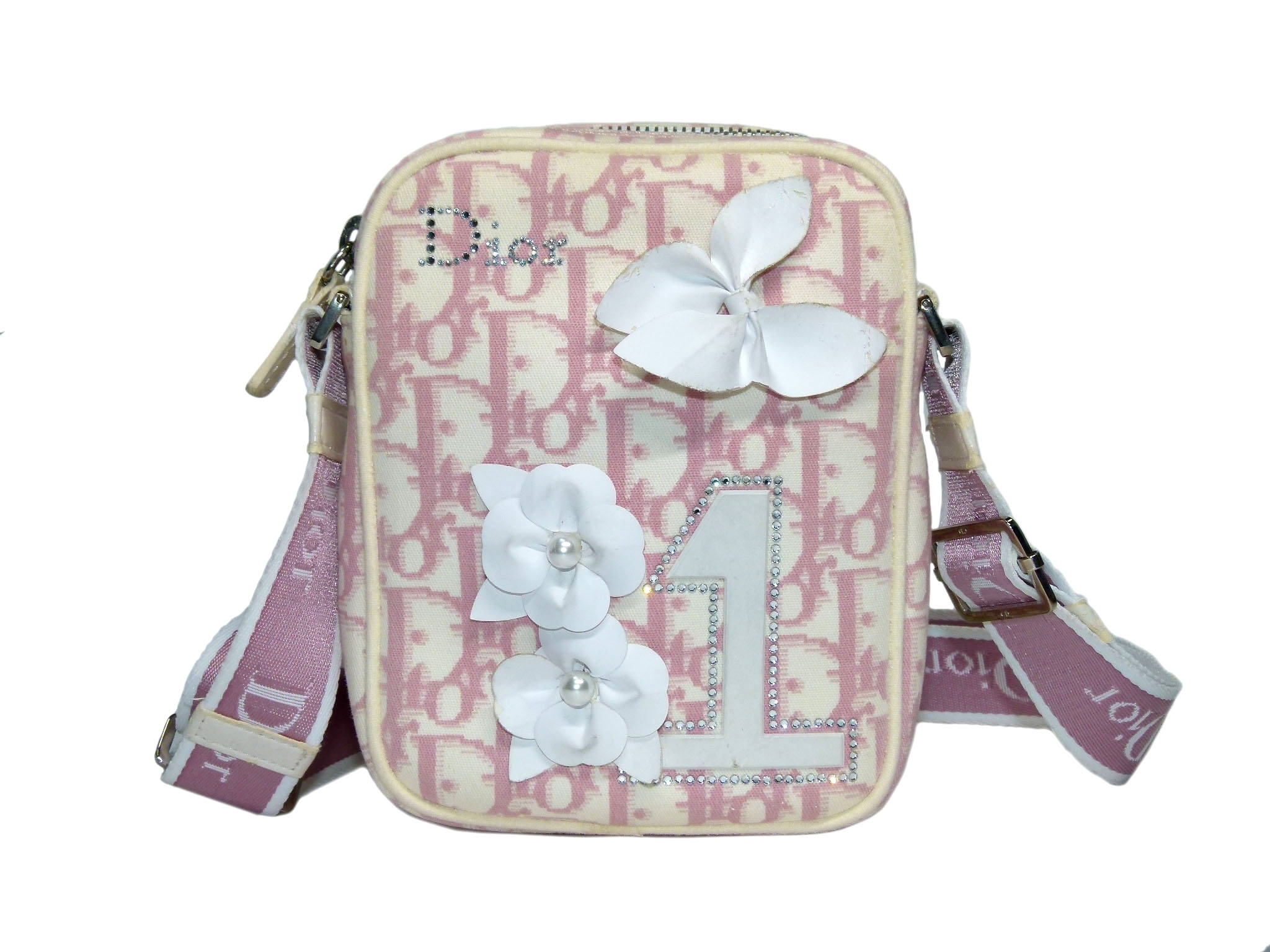 Christian Dior Girly Pink Crystal Blossom Canvas Limited Signature Small Sling Bag-0