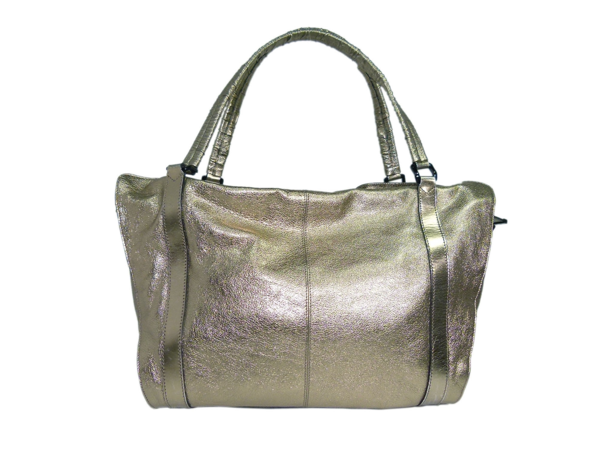 Burberry Bronze/ Metallic Calfskin Farrar Drawstring Gold Leather Large Travel Shoulder Bag-33555