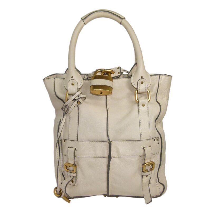 Chloe Beige/ Off White Leather Paddington Vertical Tote -0