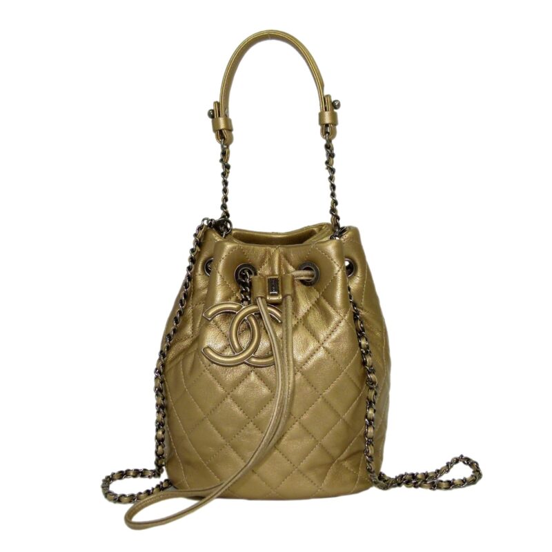 Chanel 23559801 Gold Lambskin Drawstring Bucket Messenger Bag-0