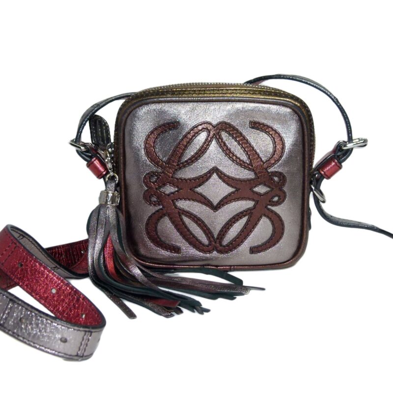Loewe Signature Logo Metallic Leather Multi-color Square Sling Pouch / Crossbody Bags-0