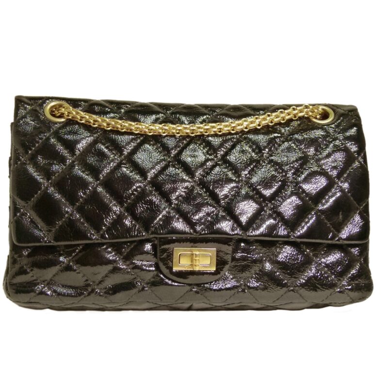 Chanel 11144857 Black Patent Reissue 2.55 Medium 225 Gold Hardware-0
