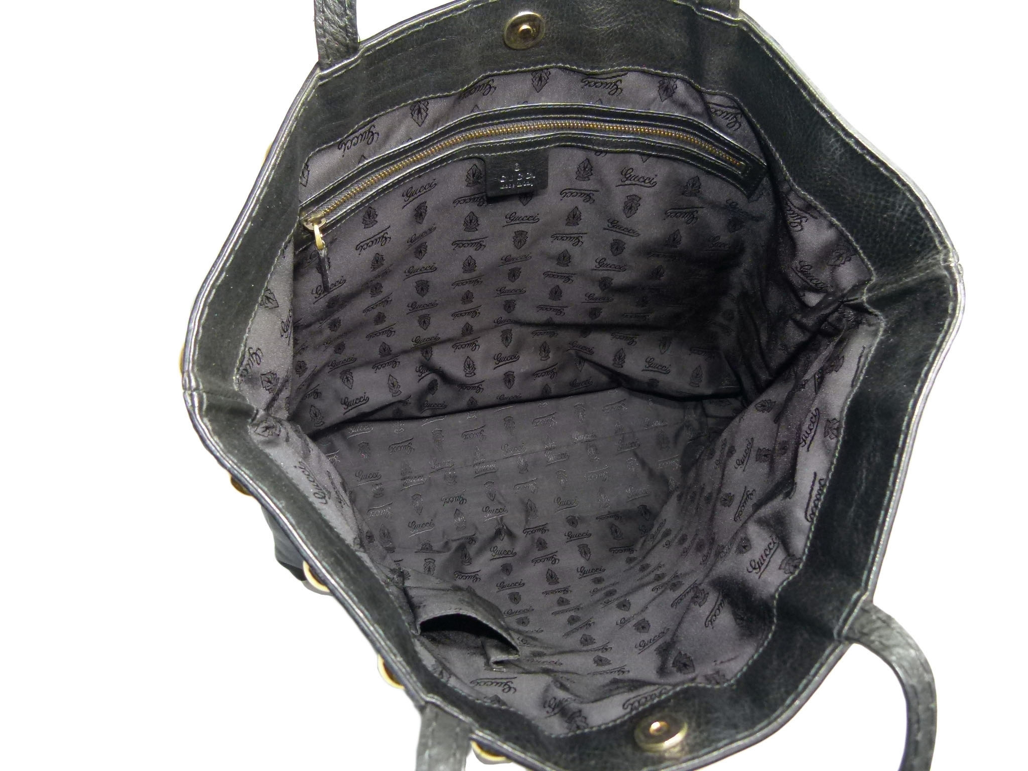 Gucci 208940 Black Leather Babouska Studs Medium Tote Bag-33475