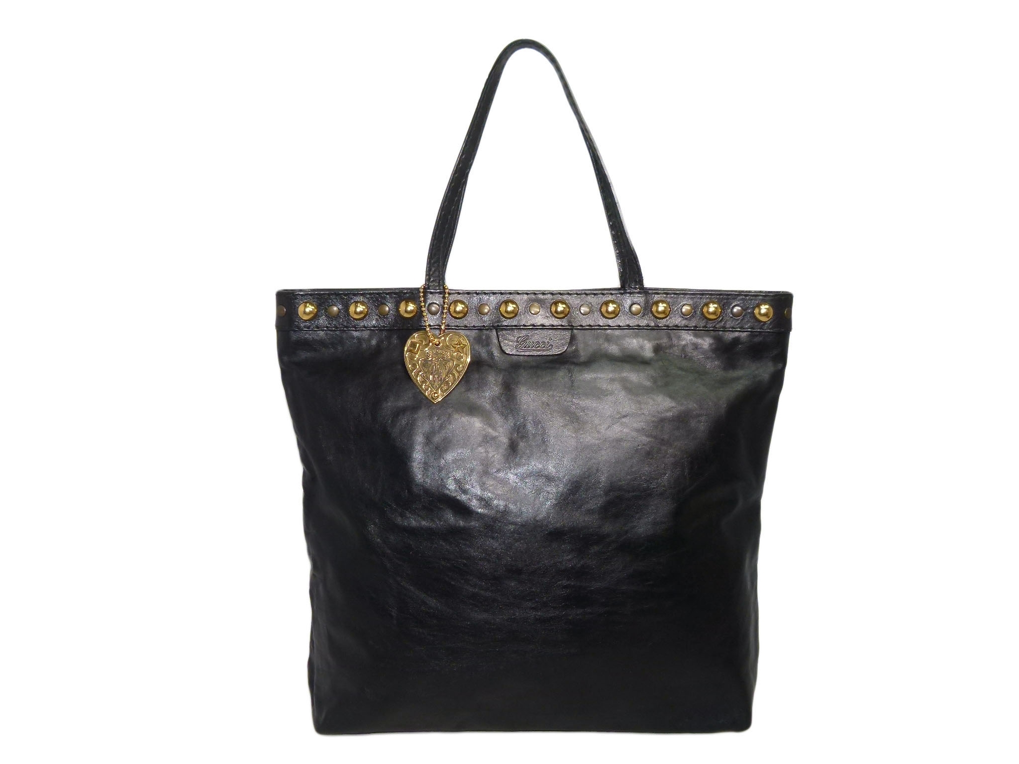 Gucci 208940 Black Leather Babouska Studs Medium Tote Bag-0