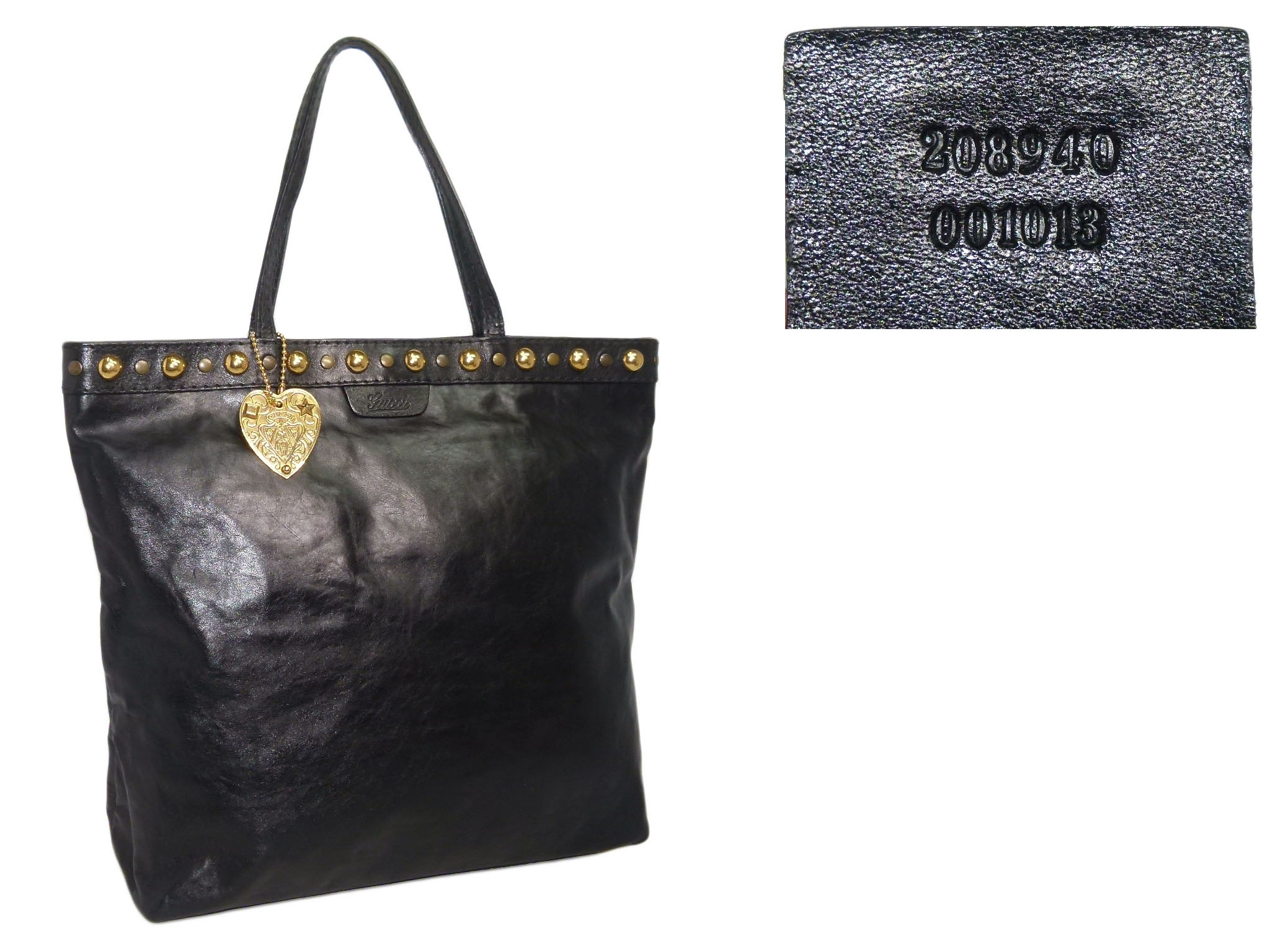 Gucci 208940 Black Leather Babouska Studs Medium Tote Bag-33477