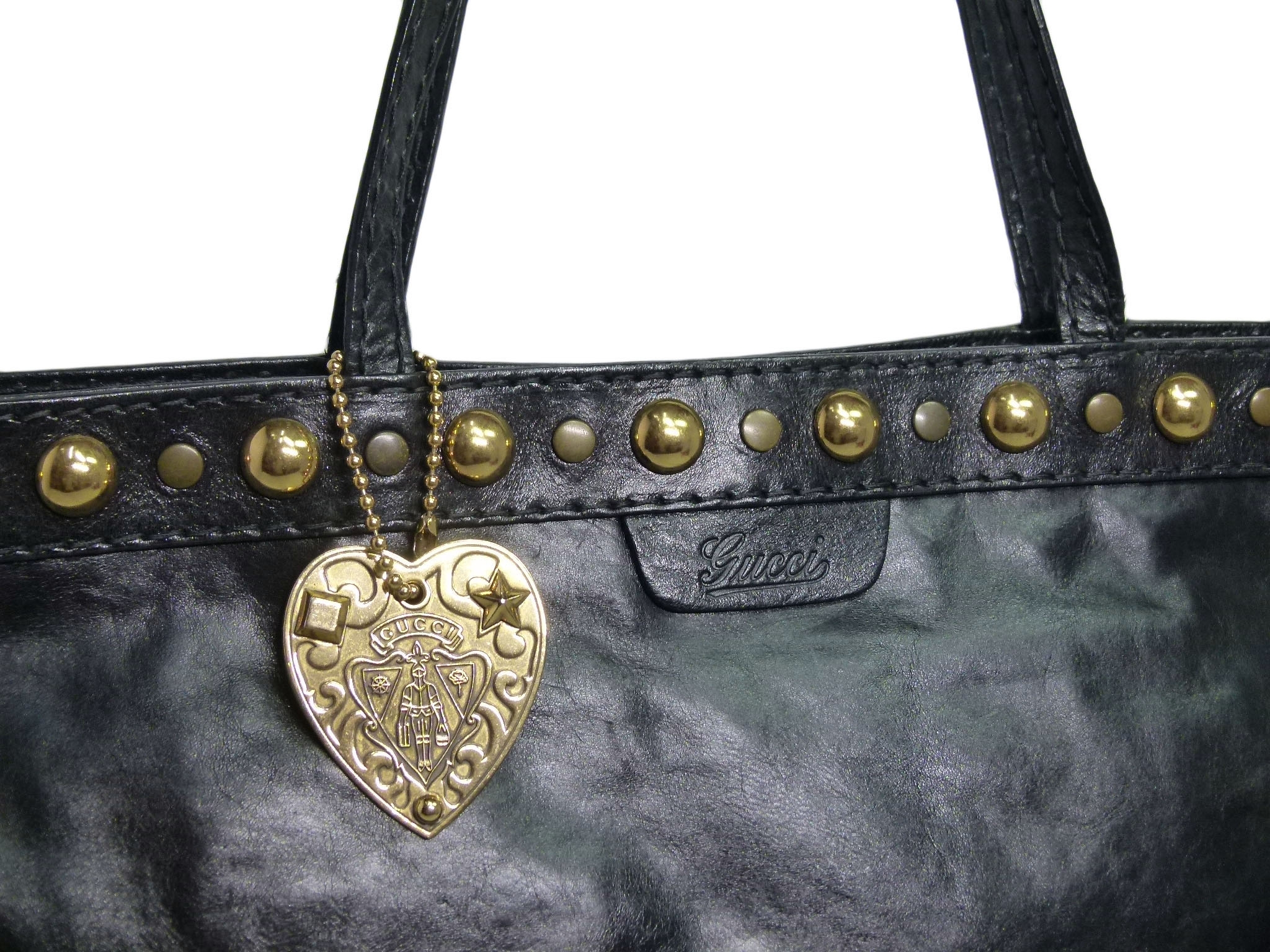 Gucci 208940 Black Leather Babouska Studs Medium Tote Bag-33478