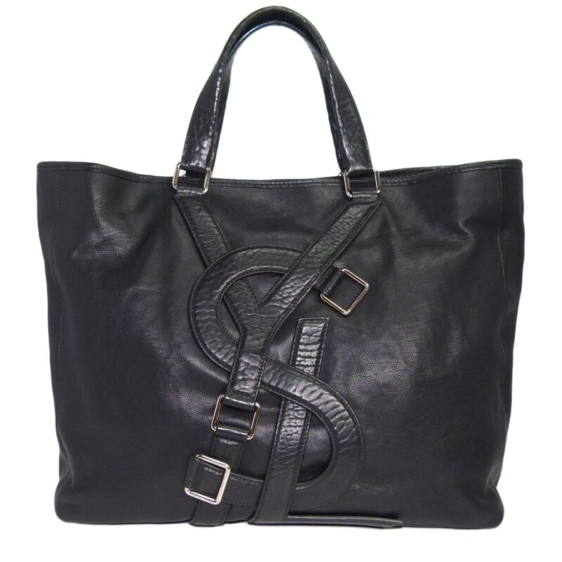 YSL 150274 Black Calf Big Tote Shopping Tote Large for Unisex -0