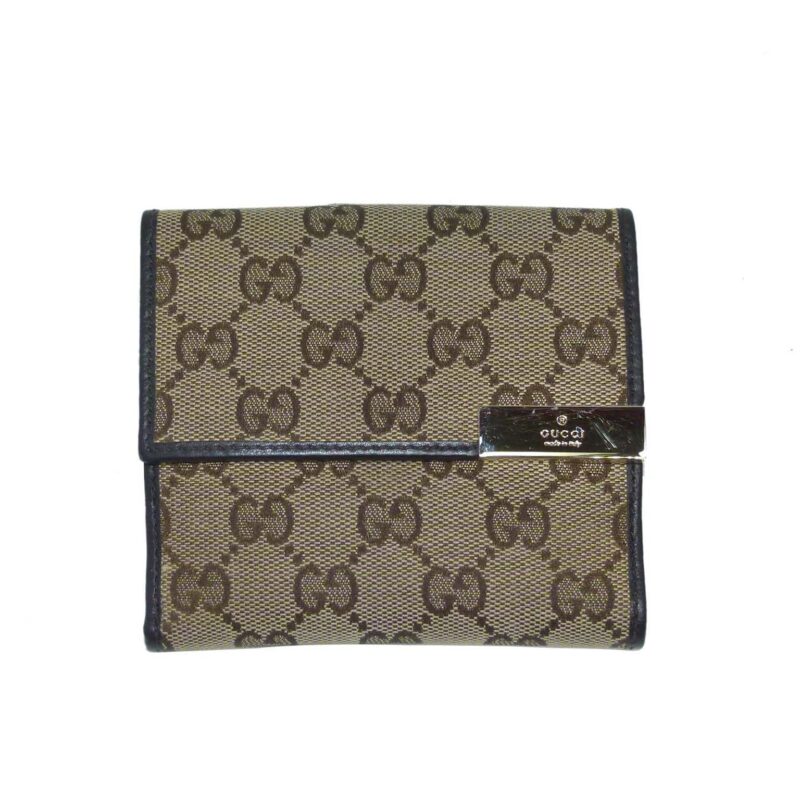 Gucci 257015 Gold Metal Plate Original GG French Flap Wallet-0
