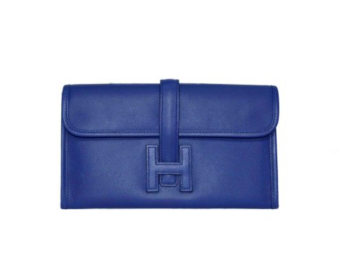 Hermes Jige Duo Wallet / Clutch/ Pochette 8.6" Swift Leather Bleu Encre -0