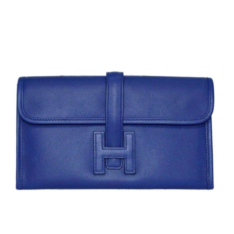 Hermes Jige Duo Wallet / Clutch/ Pochette 8.6" Swift Leather Bleu Encre -0