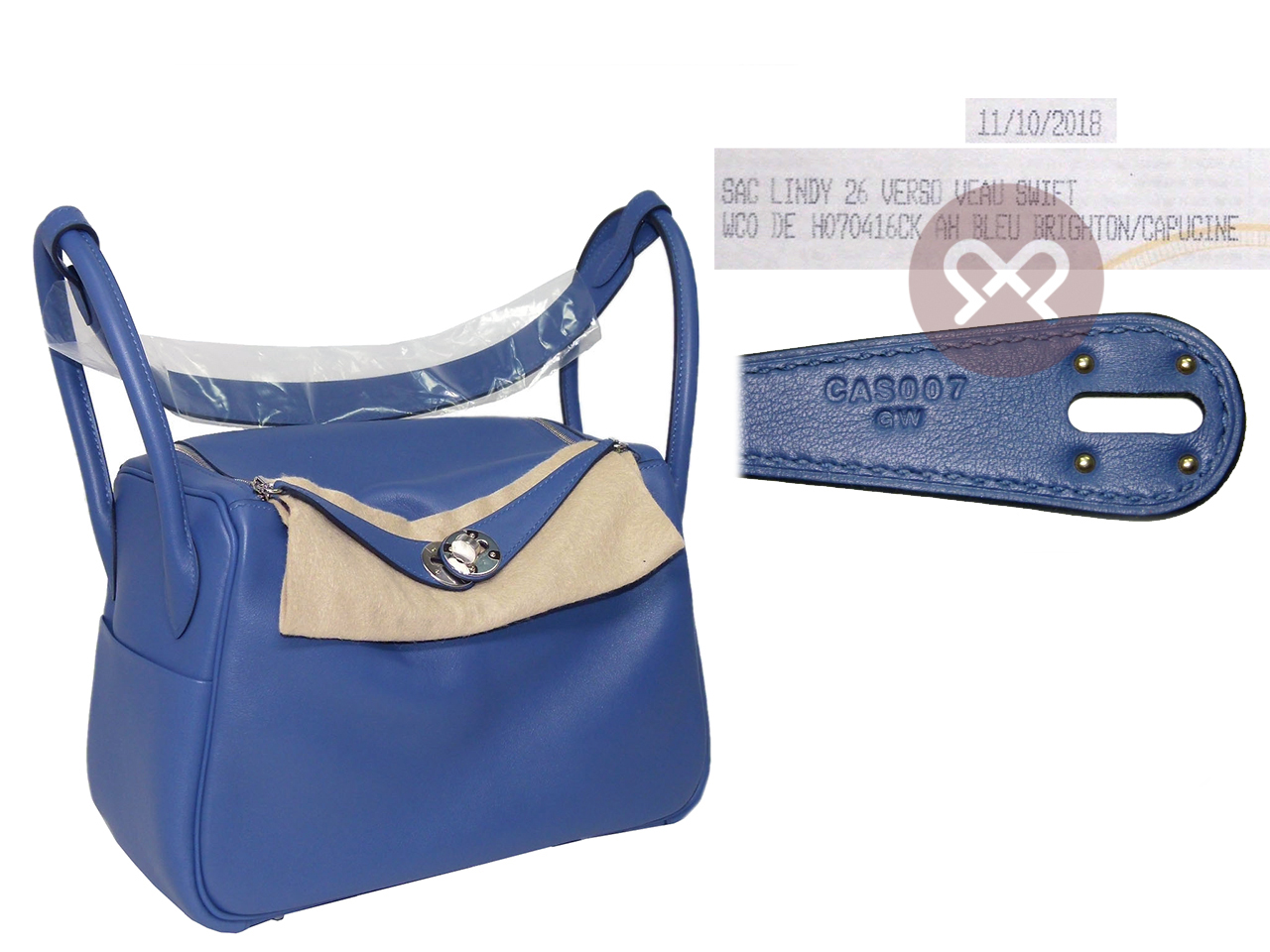 Hermes Lindy 26 Eclat Swift Leather Bleu Brighton/ Cappucine Duo Colors Palladium Hardware - Image 2